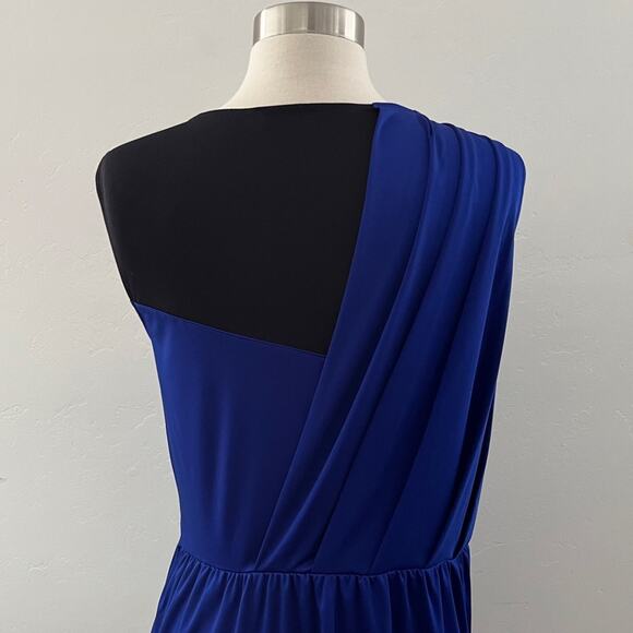 Rachel Roy Grecian Draped Mini Dress Sleeveless Mesh Colorblock Blue Black Small - Picture 11 of 11